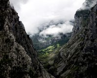 Χλοώδες LIT τομέων μεταξύ δύο νεφελωδών βουνών στοκ φωτογραφία με δικαίωμα ελεύθερης χρήσης Χλοώδες LIT τομέων μεταξύ δύο νεφελωδών βουνών στοκ φωτογραφία με δικαίωμα ελεύθερης χρήσης