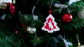 Χριστουγέννων αντιγράφων διακοσμήσεων κόκκινο διαστημικό δέντρο διακοσμήσεων εστίασης χρυσό μεγάλο απόθεμα βίντεο Χριστουγέννων αντιγράφων διακοσμήσεων κόκκινο διαστημικό δέντρο διακοσμήσεων εστίασης χρυσό μεγάλο απόθεμα βίντεο