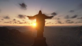 Χριστός το Redemeer στο ηλιοβασίλεμα, Ρίο ντε Τζανέιρο, κλείνει επάνω, γέρνει, μήκος σε πόδηα αποθεμάτων φιλμ μικρού μήκους Χριστός το Redemeer στο ηλιοβασίλεμα, Ρίο ντε Τζανέιρο, κλείνει επάνω, γέρνει, μήκος σε πόδηα αποθεμάτων φιλμ μικρού μήκους