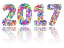 2017 ψηφία που αποτελούνται από τα ζωηρόχρωμα αστέρια στο στιλπνό άσπρο υπόβαθρο ελεύθερη απεικόνιση δικαιώματος 2017 ψηφία που αποτελούνται από τα ζωηρόχρωμα αστέρια στο στιλπνό άσπρο υπόβαθρο ελεύθερη απεικόνιση δικαιώματος