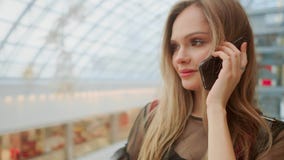 Όμορφο κορίτσι που μιλά στο smartphone και που κάθεται με τις τσάντες αγορών στη λεωφόρο απόθεμα βίντεο Όμορφο κορίτσι που μιλά στο smartphone και που κάθεται με τις τσάντες αγορών στη λεωφόρο απόθεμα βίντεο