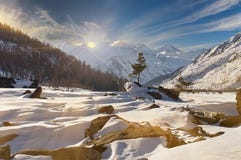 Όμορφο χειμερινό τοπίο, βουνά Altai, Σιβηρία, Ρωσία στοκ εικόνες Όμορφο χειμερινό τοπίο, βουνά Altai, Σιβηρία, Ρωσία στοκ εικόνες