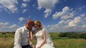 Όμορφοι νύφη και νεόνυμφος newlyweds στον πράσινο τομέα άνοιξη ενάντια στο μπλε ουρανό η όμορφη διασκέδαση ζευγών φθινοπώρου έχει φιλμ μικρού μήκους Όμορφοι νύφη και νεόνυμφος newlyweds στον πράσινο τομέα άνοιξη ενάντια στο μπλε ουρανό η όμορφη διασκέδαση ζευγών φθινοπώρου έχει φιλμ μικρού μήκους