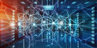 Абстрактная сеть на переводе центра данных 3D комнаты сервера Стоковые Изображения Абстрактная сеть на переводе центра данных 3D комнаты сервера Стоковые Изображения