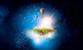 абстрактный коллаж Плавая остров с baloons Мультимедиа стоковое фото rf абстрактный коллаж Плавая остров с baloons Мультимедиа стоковое фото rf