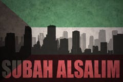 абстрактный силуэт города с текстом Subah Alsalim на винтажном флаге Кувейта иллюстрация вектора абстрактный силуэт города с текстом Subah Alsalim на винтажном флаге Кувейта иллюстрация вектора