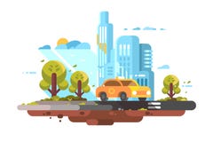 Автомобиль желтого цвета обслуживания такси города иллюстрация штока Автомобиль желтого цвета обслуживания такси города иллюстрация штока