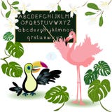 алфавит ABC, тропическая птица, цветки Милая иллюстрация вектора детей бесплатная иллюстрация алфавит ABC, тропическая птица, цветки Милая иллюстрация вектора детей бесплатная иллюстрация