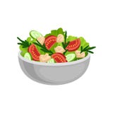 Аппетитный салат в большом керамическом шаре Вкусная и здоровая еда Очень вкусная еда для обедающего Плоский дизайн вектора иллюстрация вектора Аппетитный салат в большом керамическом шаре Вкусная и здоровая еда Очень вкусная еда для обедающего Плоский дизайн вектора иллюстрация вектора
