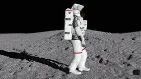Астронавт идя на луну и восхищая красивую землю Анимация CG Астронавт идя на луну и восхищая красивую землю Анимация CG
