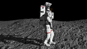 Астронавт идя на луну и восхищая красивую землю Анимация CG Астронавт идя на луну и восхищая красивую землю Анимация CG