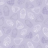 Безшовная картина вектора кактусов и чашек бесплатная иллюстрация Безшовная картина вектора кактусов и чашек бесплатная иллюстрация