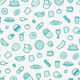 Безшовная картина с линией значками еды любит сосиска, торт, донут, круассан, бекон, булочки, кофе, салат etc Стоковое Фото Безшовная картина с линией значками еды любит сосиска, торт, донут, круассан, бекон, булочки, кофе, салат etc Стоковое Фото