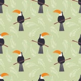 Безшовная картина с милым попугаем джунглей toucan на зеленом цвете иллюстрация вектора Безшовная картина с милым попугаем джунглей toucan на зеленом цвете иллюстрация вектора