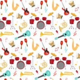 Безшовная картина с музыкальными инструментами на белой предпосылке иллюстрация вектора Безшовная картина с музыкальными инструментами на белой предпосылке иллюстрация вектора