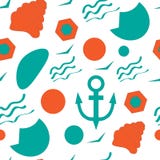Безшовная морская предпосылка с волнами анкеров seashells иллюстрация штока Безшовная морская предпосылка с волнами анкеров seashells иллюстрация штока