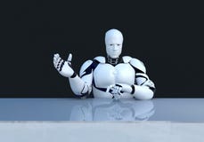 Белая технология робота которая объясняет что-то технология в будущем, на черной предпосылке иллюстрация штока Белая технология робота которая объясняет что-то технология в будущем, на черной предпосылке иллюстрация штока