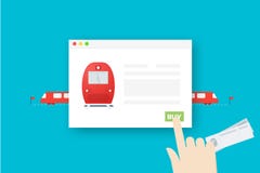 Билеты на поезд онлайн Схематическая плоская иллюстрация вектора Абстрактная рука над браузером Стоковое Изображение Билеты на поезд онлайн Схематическая плоская иллюстрация вектора Абстрактная рука над браузером Стоковое Изображение