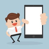 Бизнесмен показывая smartphone, стиль дизайна illustion вектора плоский Стоковые Фотографии RF Бизнесмен показывая smartphone, стиль дизайна illustion вектора плоский Стоковые Фотографии RF