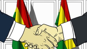 Бизнесмены или политики тряся руки против флагов Боливии Иллюстрация встречи или мультфильма сотрудничества родственная иллюстрация штока Бизнесмены или политики тряся руки против флагов Боливии Иллюстрация встречи или мультфильма сотрудничества родственная иллюстрация штока