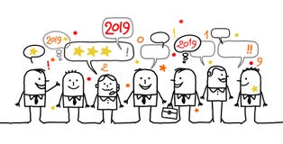 Бизнесмены счастливого мультфильма социальные и Новый Год 2019 иллюстрация штока Бизнесмены счастливого мультфильма социальные и Новый Год 2019 иллюстрация штока