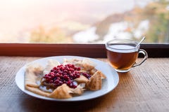 Блинчики с cowberry и медом стоковое фото rf Блинчики с cowberry и медом стоковое фото rf