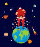Большой Санта Клаус на земле Рождество на планете Большая красная сумка и m иллюстрация штока Большой Санта Клаус на земле Рождество на планете Большая красная сумка и m иллюстрация штока