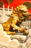 Бронзовый лев защищая вход к внутреннему дворцу запретного города Пекин стоковые фотографии rf Бронзовый лев защищая вход к внутреннему дворцу запретного города Пекин стоковые фотографии rf