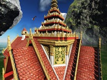 Буддийский висок в переводе гор 3d иллюстрация вектора Буддийский висок в переводе гор 3d иллюстрация вектора