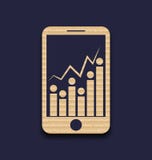 Бумажный мобильный телефон с абстрактное infographic, диаграмма иллюстрация штока Бумажный мобильный телефон с абстрактное infographic, диаграмма иллюстрация штока