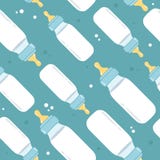 Бутылки младенца с молоком, красочной милой безшовной картиной бесплатная иллюстрация Бутылки младенца с молоком, красочной милой безшовной картиной бесплатная иллюстрация