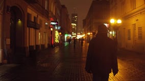 ВАРШАВА, ПОЛЬША - 28-ОЕ НОЯБРЯ 2016 Старые пешеходы улицы городка на ноче видео предпосылки bokeh steadicam 4K акции видеоматериалы ВАРШАВА, ПОЛЬША - 28-ОЕ НОЯБРЯ 2016 Старые пешеходы улицы городка на ноче видео предпосылки bokeh steadicam 4K акции видеоматериалы