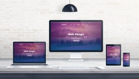 Веб-дизайн, концепция студии разработчика с отзывчивой интернет-страницей иллюстрация вектора Веб-дизайн, концепция студии разработчика с отзывчивой интернет-страницей иллюстрация вектора