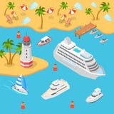 Вектор 3d морского круиза пляжа моря перехода плоский равновеликий иллюстрация вектора Вектор 3d морского круиза пляжа моря перехода плоский равновеликий иллюстрация вектора