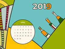 вектор современного искусства конспекта календаря 2019 -го в апреле Стол, экран, настольный месяц 04,2019, красочный 2019 шаблон иллюстрация вектора вектор современного искусства конспекта календаря 2019 -го в апреле Стол, экран, настольный месяц 04,2019, красочный 2019 шаблон иллюстрация вектора