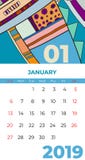 вектор современного искусства конспекта календаря 2019 -го в январе Стол, экран, настольный месяц 01,2019, красочный шаблон 2019 иллюстрация штока вектор современного искусства конспекта календаря 2019 -го в январе Стол, экран, настольный месяц 01,2019, красочный шаблон 2019 иллюстрация штока