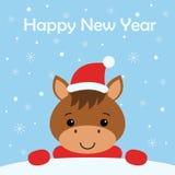 Веселое рождество и С Новым Годом! карта со смешной лошадью ( иллюстрация штока Веселое рождество и С Новым Годом! карта со смешной лошадью ( иллюстрация штока