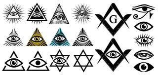 весь видеть глаза Символы Illuminati, masonic знак Конспирация элит Стоковая Фотография RF весь видеть глаза Символы Illuminati, masonic знак Конспирация элит Стоковая Фотография RF
