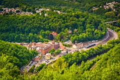 Взгляд Джима Thorpe и реки Lehigh от горы Флагстафф, Стоковая Фотография Взгляд Джима Thorpe и реки Lehigh от горы Флагстафф, Стоковая Фотография