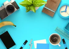 Взгляд сверху рабочей зоны офиса в сини иллюстрация вектора Взгляд сверху рабочей зоны офиса в сини иллюстрация вектора