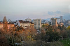 Взгляд балкона зданий в центре Софии, Болгарии стоковые фотографии rf Взгляд балкона зданий в центре Софии, Болгарии стоковые фотографии rf
