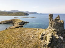 Вид с воздуха островов Finocchiarola, Mezzana, терра, полуострова крышки Corse, Корсики стоковое изображение rf Вид с воздуха островов Finocchiarola, Mezzana, терра, полуострова крышки Corse, Корсики стоковое изображение rf