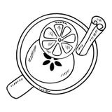 Вкусный напиток обдумыванного вина с эскизом doodle циннамона и цитруса иллюстрация штока Вкусный напиток обдумыванного вина с эскизом doodle циннамона и цитруса иллюстрация штока