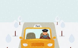 Водитель такси в равномерной крышке управляя желтым такси иллюстрация вектора Водитель такси в равномерной крышке управляя желтым такси иллюстрация вектора
