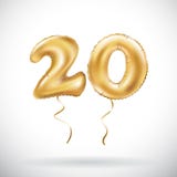 Воздушный шар золотые 20 20 вектора металлический Воздушные шары украшения партии золотые Знак годовщины на счастливый праздник, Стоковая Фотография Воздушный шар золотые 20 20 вектора металлический Воздушные шары украшения партии золотые Знак годовщины на счастливый праздник, Стоковая Фотография