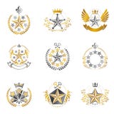 Воинские установленные эмблемы звезд Heraldic coll элементов дизайна вектора иллюстрация вектора Воинские установленные эмблемы звезд Heraldic coll элементов дизайна вектора иллюстрация вектора