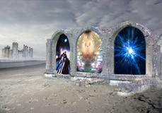 Ворота красочного перевода 3d Electrifying которые водят к другому размеру бесплатная иллюстрация Ворота красочного перевода 3d Electrifying которые водят к другому размеру бесплатная иллюстрация