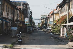 Время дня улицы Kampot Камбоджи стоковая фотография rf Время дня улицы Kampot Камбоджи стоковая фотография rf