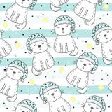 Вручите вычерченную безшовную картину с милым котом, иллюстрацией doodle для печати вектора детей иллюстрация штока Вручите вычерченную безшовную картину с милым котом, иллюстрацией doodle для печати вектора детей иллюстрация штока