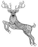 Вручите вычерченных волшебных horned оленей с птицами для взрослого анти- стресса Co иллюстрация вектора Вручите вычерченных волшебных horned оленей с птицами для взрослого анти- стресса Co иллюстрация вектора